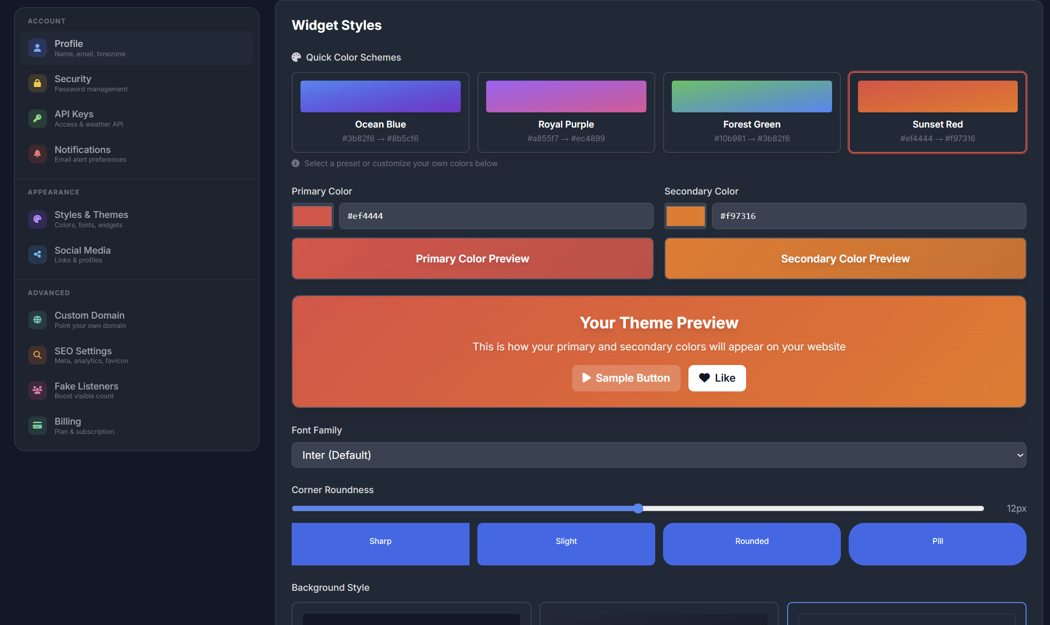 Custom Widget Styles & Themes